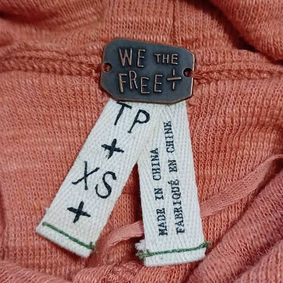 We The Free Size XS Long Sleeve Split Back Turtleneck Raw Seams Rust Orange - Picture 5 of 8